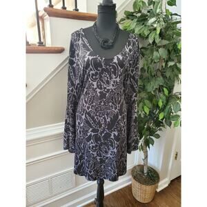 Reeborn Women Black Polyester Scoop Neck Long Sleeve Knee Length Dress Size 1XL